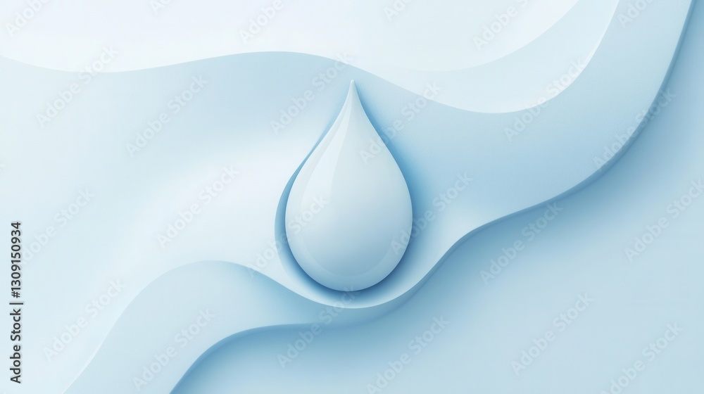Poster minimalist milk drop logo design featuring soft blue and white tones with smooth curves for modern d