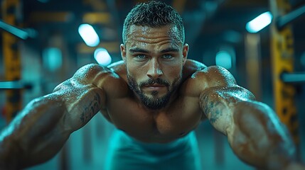 Determined man performing a pull up exercise to build upper body strength and fitness