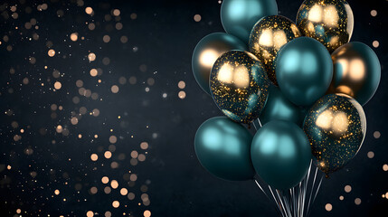 birthday party balloons, colourful balloons background and birthday cake with candles	