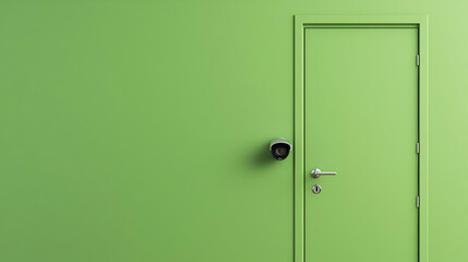 Obraz premium Green Wall With A Closed Green Door And A Security Camera Showing Minimalist Interior