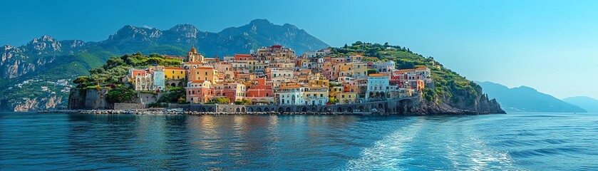 Fototapeta premium Breathtaking panoramic view of the Amalfi Coast from a ferry boat deck