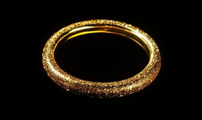 Golden sparkling ring with golden glitter isolated on black background. golden frame.