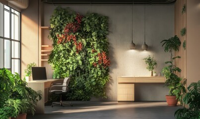 Fototapeta premium Greenery Growth: Plants and Flowers Bringing Life to an Office Environment