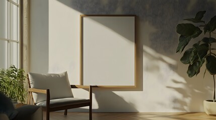 Minimalist Poster Frame Crafted from Sleek Metal in a Bright Room with Natural Light and Greenery