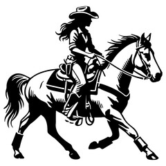 Female Cowboy Ride Horse Illustration.