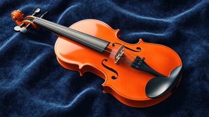 Fototapeta premium Orange violin rests on blue velvet
