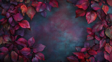 Dark Moody Autumn Leaves Frame on Textured Background