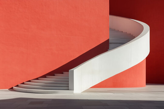 Red and white architectural staircase abstract