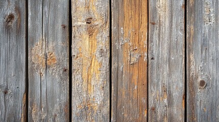 Fototapeta premium Close-up of aged, weathered wooden planks with chipped paint and peeling varnish, showcasing rich texture and rustic character, ideal for nostalgic projects like scrapbooking or junk journaling.