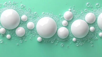 Close-up of white bubbles on a mint green background, creating a refreshing and vibrant visual effect.