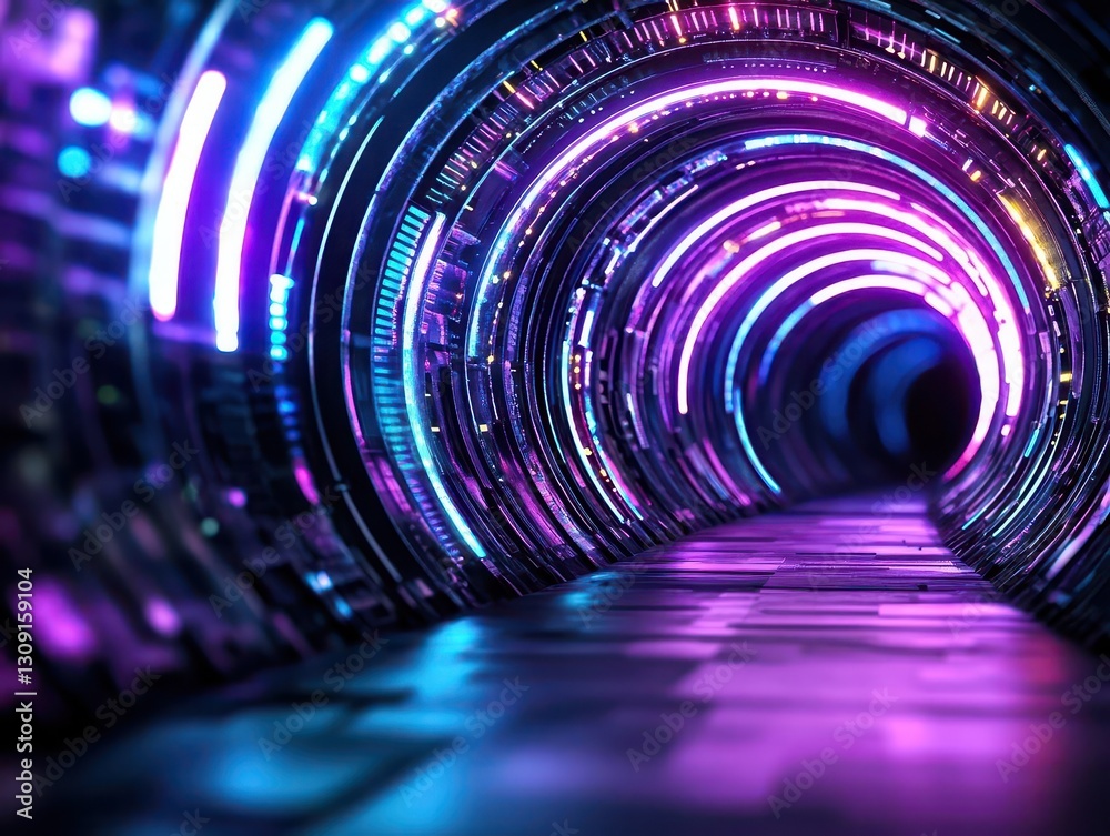 Poster Abstract futuristic background with colorful light effects and a circular tunnel effect