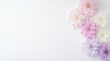 Delicate pastel flowers on a white background offering a serene and elegant composition for creative projects.