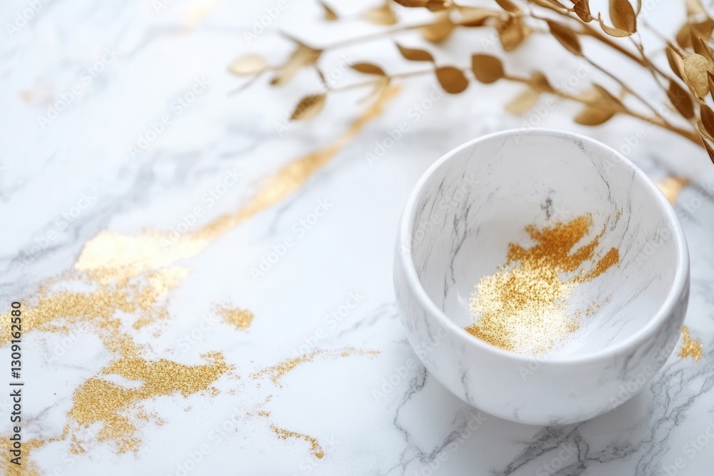 Aufkleber elegant white marble texture with luxury golden accents and subtle golden dust displayed in a minima