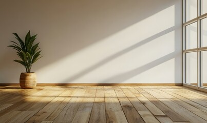 Modern Stylish Office with Wooden Elements and Blank Wall for Customization