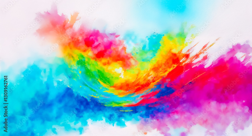 Aufkleber Vibrant splash of rainbow colors in an abstract style on a white background. Dynamic movement and bright hues create an energetic and visually stunning effect.