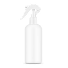 Realistic spray plastic bottle mockup. Vector illustration isolated on white background. Сan be used for cosmetic, medical, sanitary and other needs. EPS10.