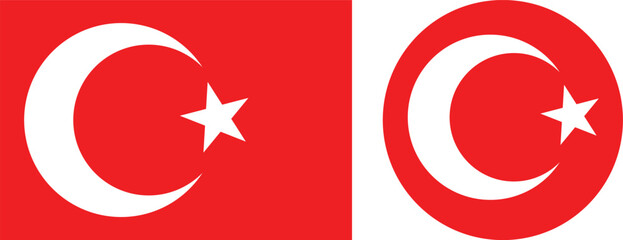 Turkey national flag set icon, red rectangle and circle, design on white background. Vector illustration