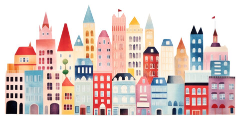 Naklejka premium PNG colorful whimsical cityscape illustration
