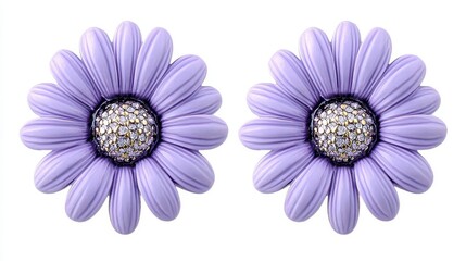 Obraz premium Two purple daisy flower earring designs isolated on a white background, PNG image