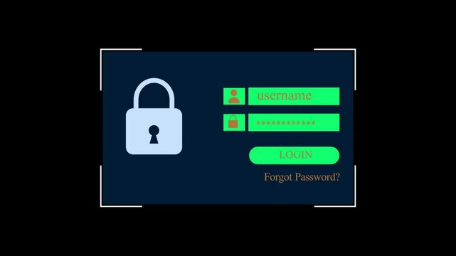 Animation process of entering computer username and password with access denied screen. Simple internet password concept over