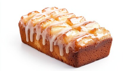 Lemon drizzle cake loaf featuring glossy icing cascading down golden brown sides, presenting delectable homemade dessert on pristine surface
