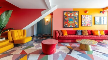 Vibrant Retro Living Room Interior Design