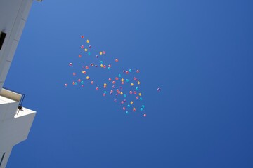 Colorful balloons soaring high in the sky
