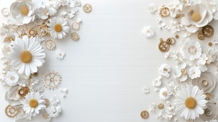 Obraz premium Elegant floral arrangement with white daisies and delicate paper flowers on a soft background.