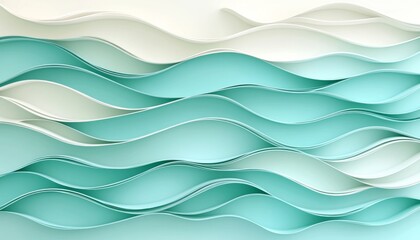Obraz premium 3D Render, Abstract Mint Green Waves, Minimalist Design, Soft Pattern Ideal For Textured Background