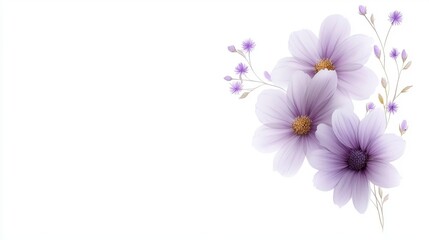 Elegant pastel purple flowers on a white background, perfect for floral design or decorative prints.