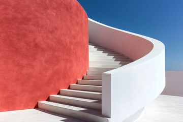 Abstract staircase architecture against blue sky.