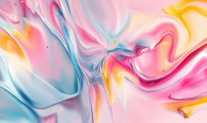 Fototapeta premium Colorful fluid abstract art with swirling pink, blue, yellow.