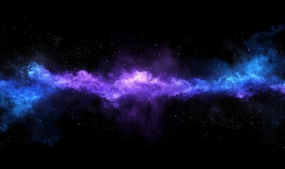 Abstract explosion of vibrant purple and blue powder against a black background, creating dynamic movement and rich textures, .