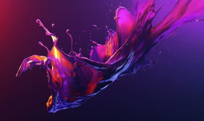Obraz premium Abstract splash of colorful liquid paint frozen mid-air against a dark gradient background illuminated by glowing light creating a dynamic and artistic design
