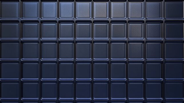 A high-tech blue industrial wall with metallic grids and symmetrical structures.