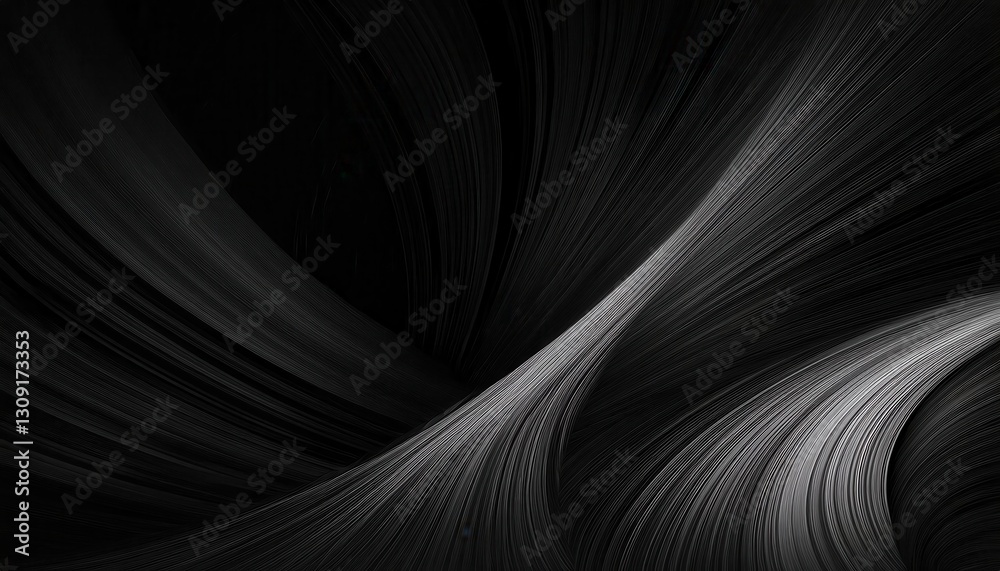 Leinwandbilder abstract black flowing lines with subtle silver streaks, futuristic digital wave pattern, perfect fo
