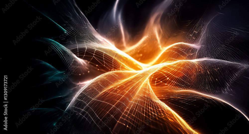 Leinwandbilder abstract background with flowing, glowing lines in orange, white, and teal, creating a dynamic and e