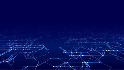 Obraz premium Digital dynamic wave of particles and lines. Abstract blue futuristic background. Big data visualization. Vector illustration.