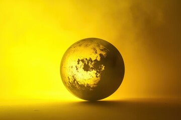 A golden sphere illuminated against a vibrant yellow background
