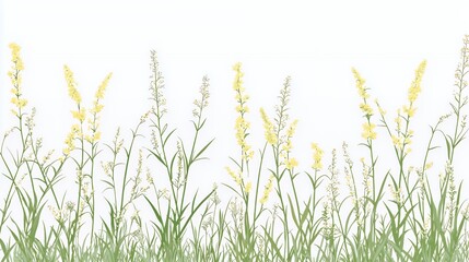 Yellow Wildflowers and Green Grass Meadow Border