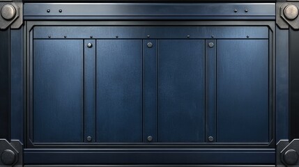 Fototapeta premium A modern dark blue metal workshop background with deep grooves and polished steel.