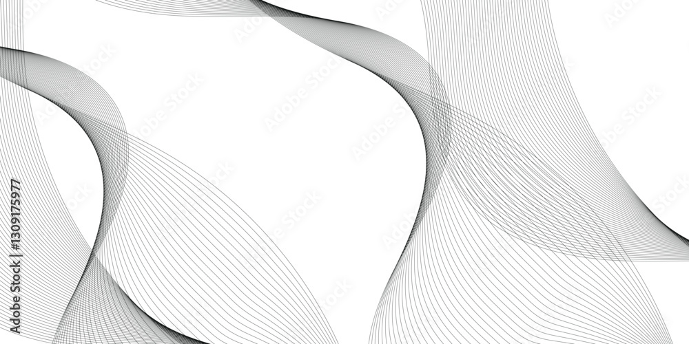 Poster thin wavy curve line vector background. curve wave seamless pattern background. black and grey wave 