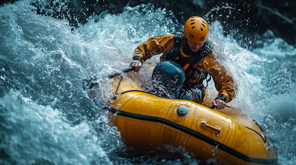 Fototapeta premium Adventurous Whitewater Rafting Scene Thrilling Rapids Extreme Sports Water Adventure Nature Photography Action Shot