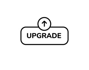 A black button labeled upgrade with an upward arrow icon. Represents progress, enhancement, or software update
