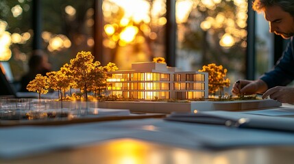 Business meetings between real estate brokers and company presidents to choose a model for developing a housing estate, with written proposals presented to state organizations