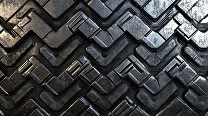 A sharp black industrial texture with embossed metal elements and deep grooves.