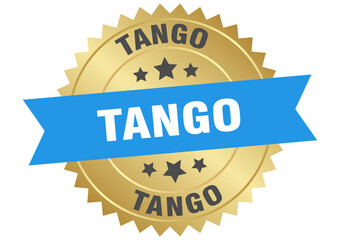tango. tango round blue and gold label isolated on transparent background