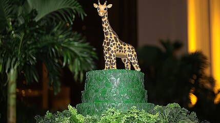 Giraffe Cake Decorated in Jungle Theme