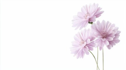 Three delicate pink flowers against a white background, ideal for botanical-themed designs.