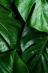 Explore the Lush Beauty of Green Leaves with Captivating Water Drops, Perfect for Nature and Botanical Enthusiasts
